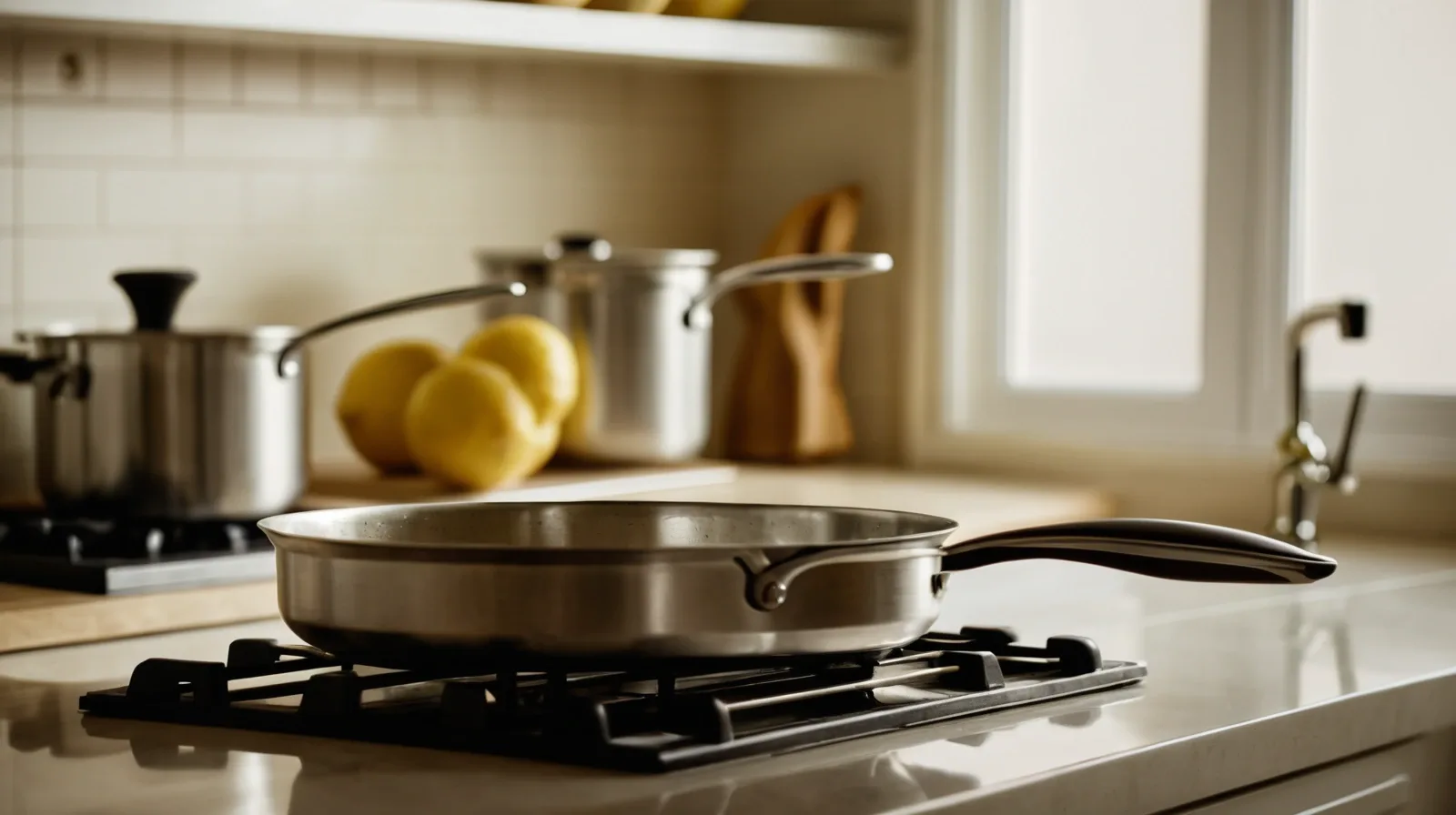 Golden brown butter in a stainless steel pan with a foamy surface