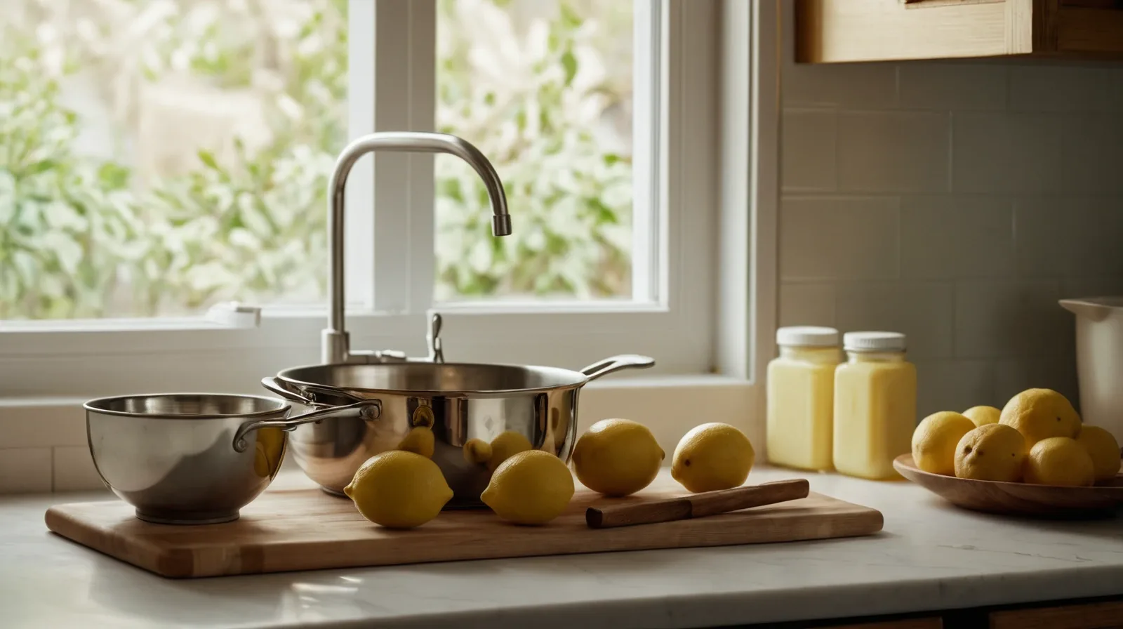 A wooden spoon rests in a bowl with melted butter and oil side by side