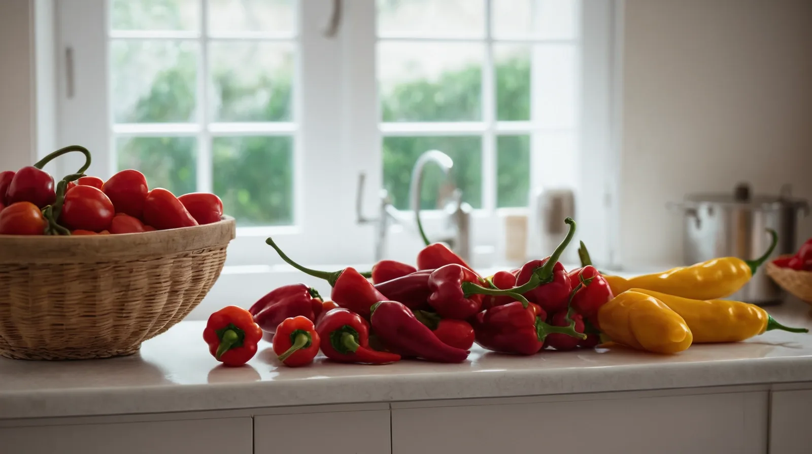 A colorful array of chili peppers on a wooden cutting board.