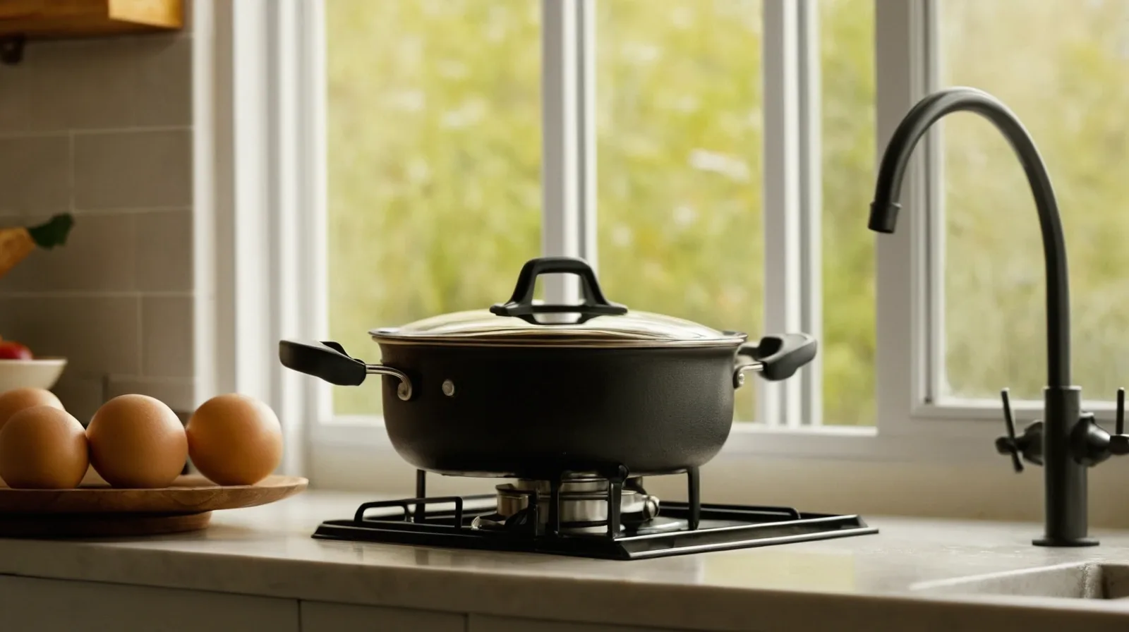 Golden scrambled eggs in a non-stick pan with a spatula