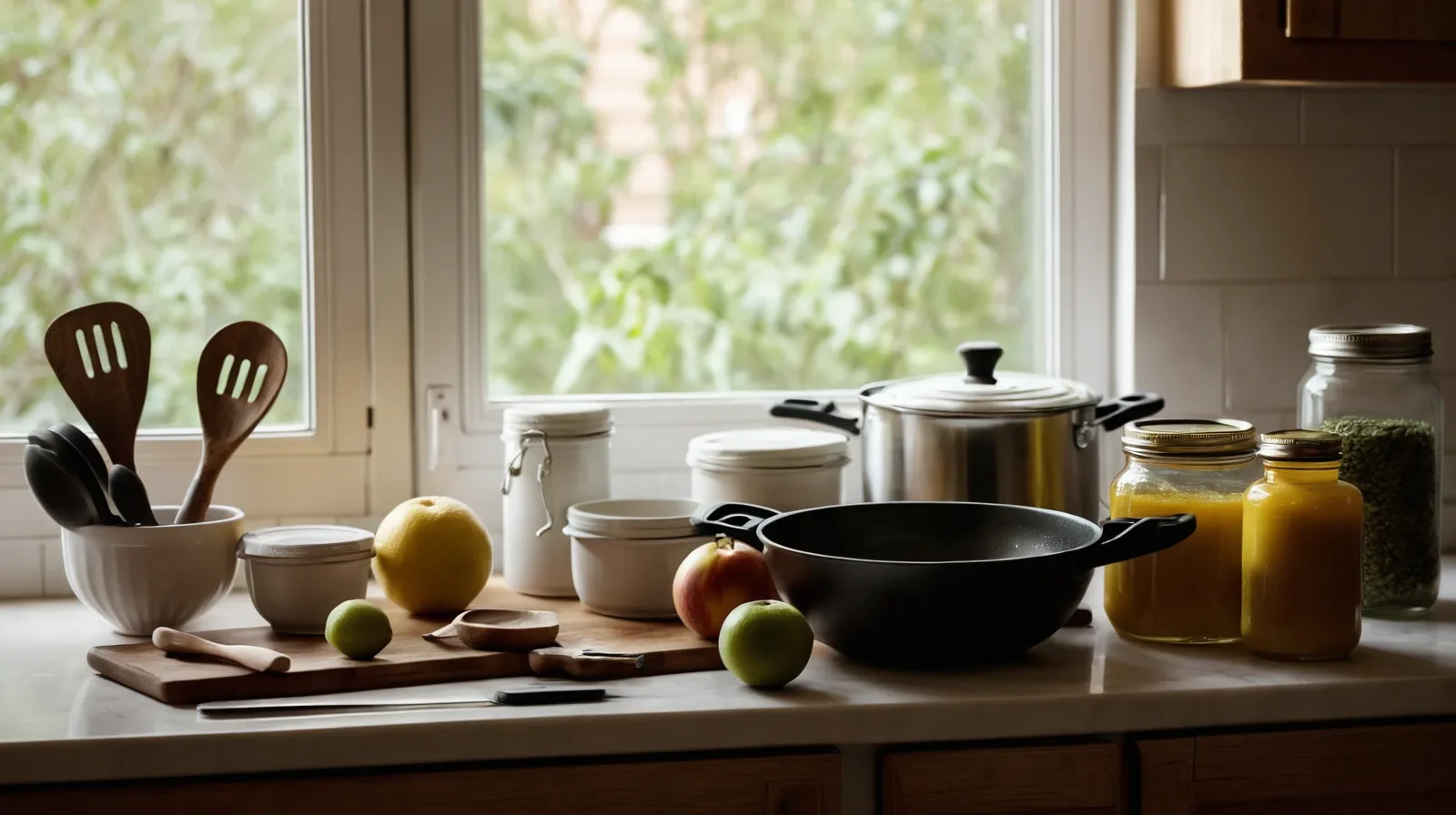 A selection of packaged foods with labels clearly visible against a wooden countertop