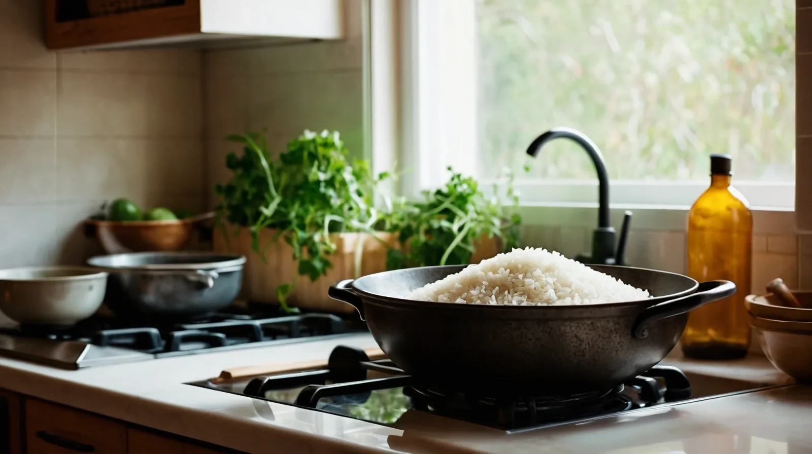 A plate with assorted colorful vegetables and rice in a wok