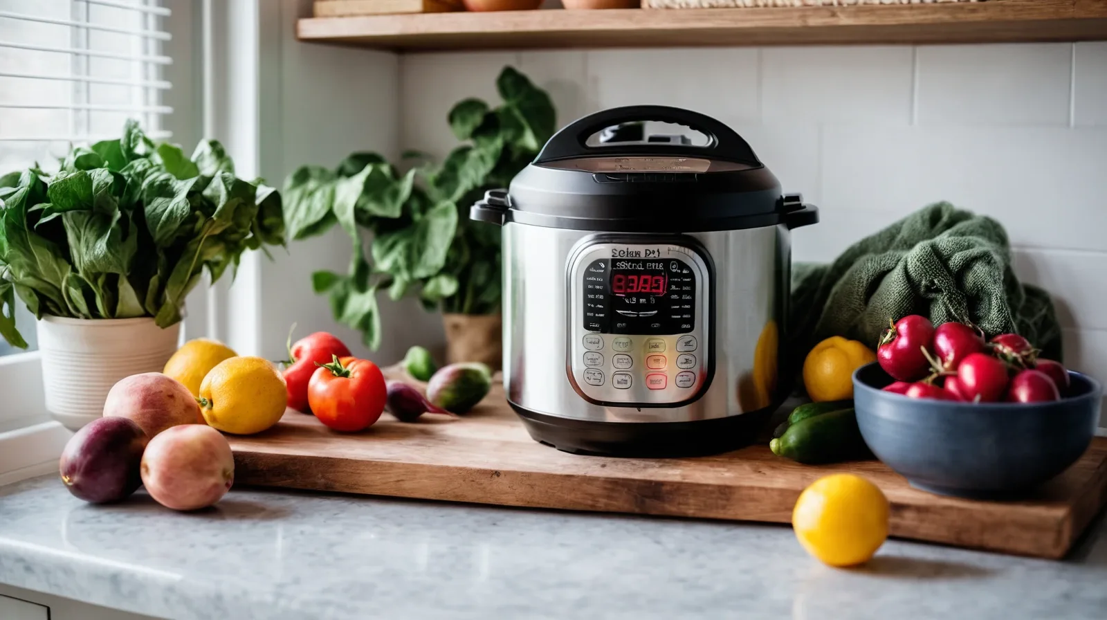 A variety of vegetables and legumes in an Instant Pot