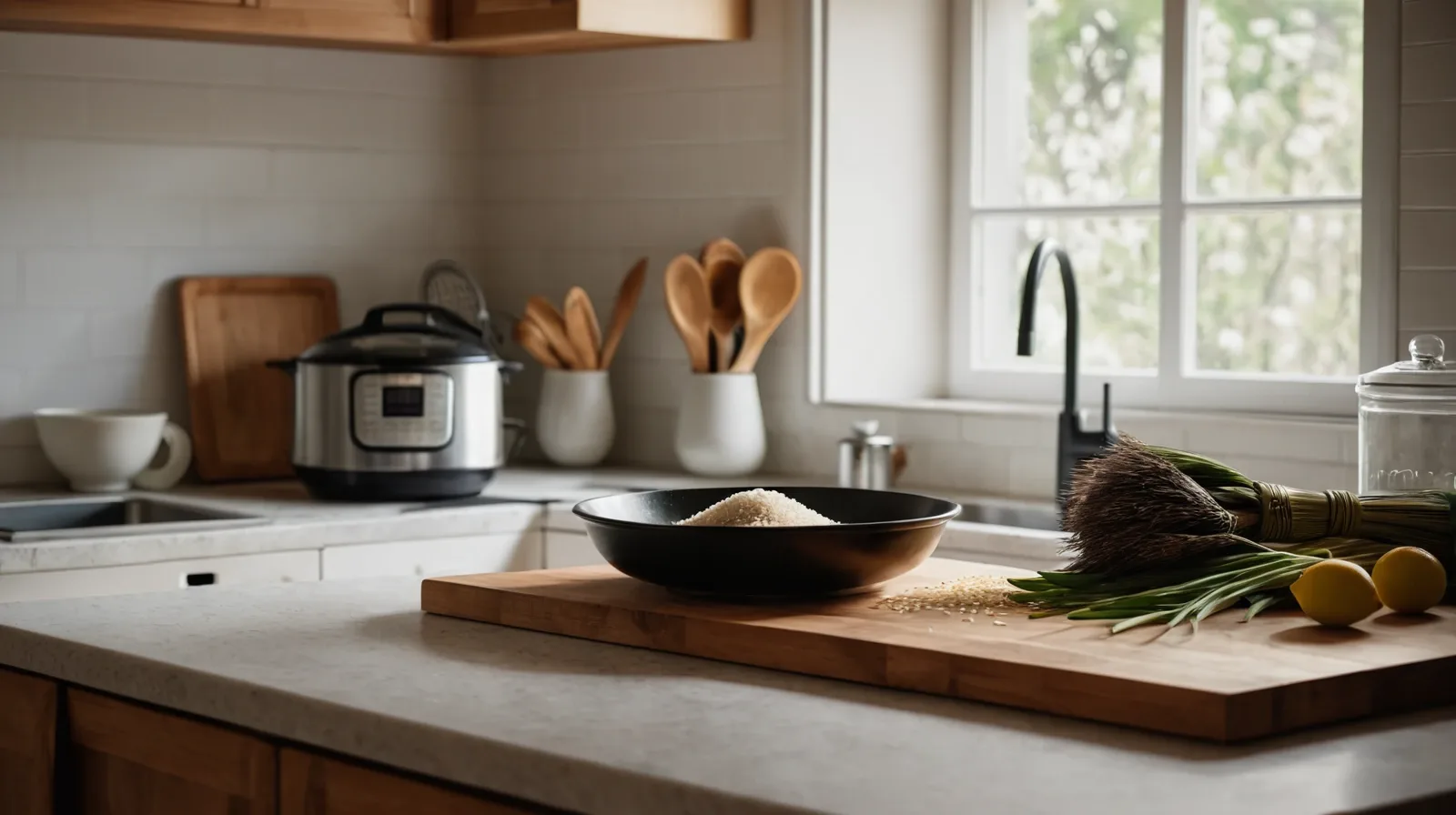 A close-up of various types of rice grains on a wooden surface