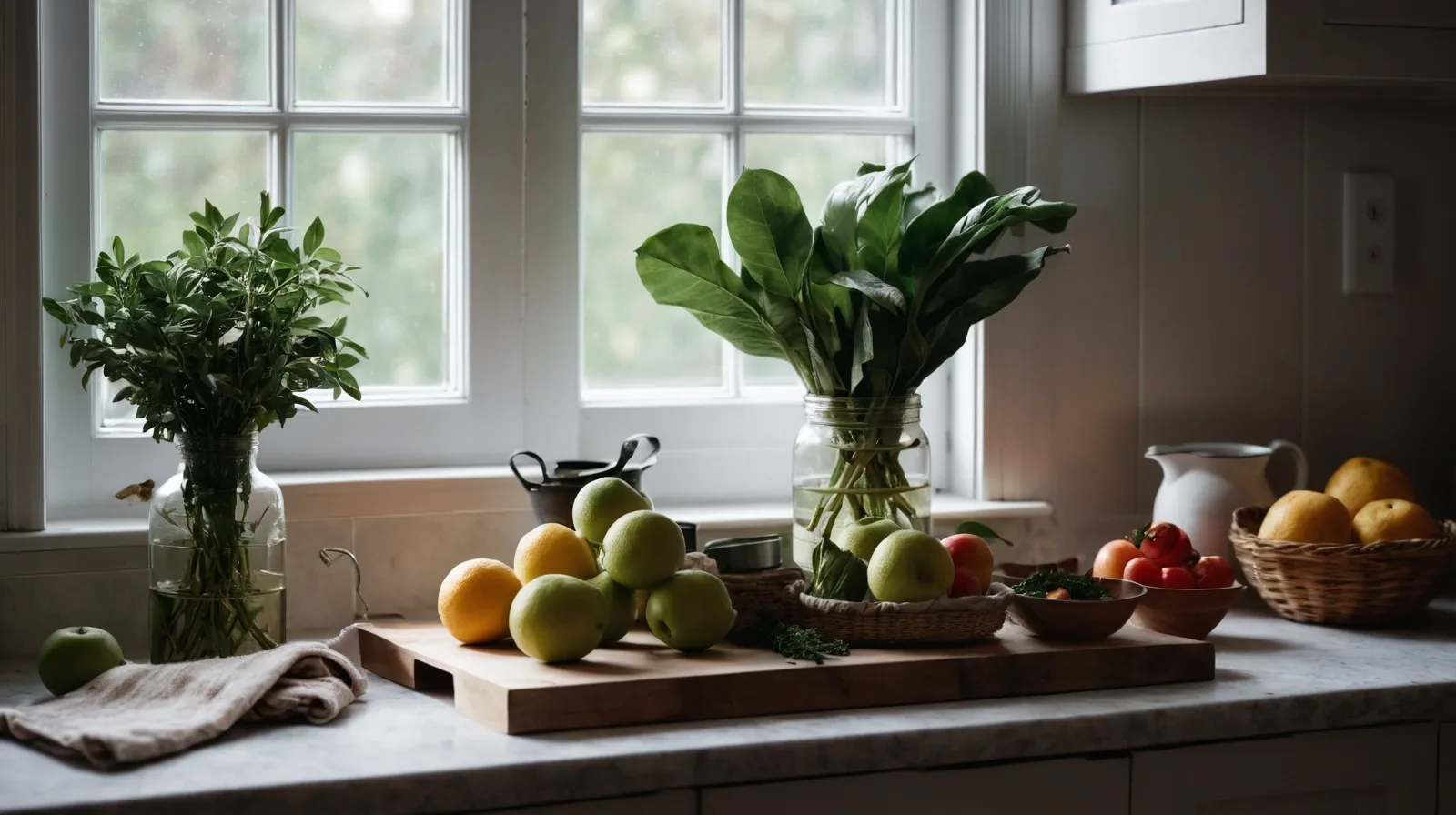 A colorful array of assorted food scraps arranged artistically on a wooden cutting board.