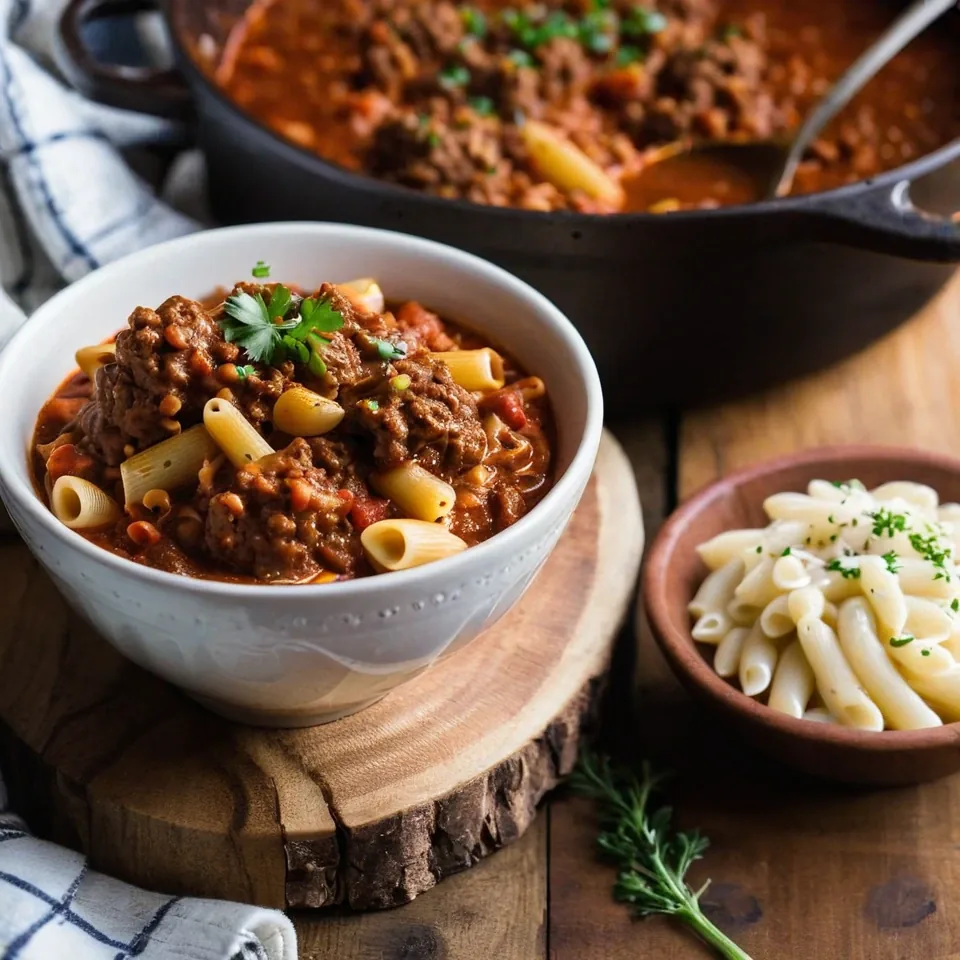 A plated serving of American Goulash