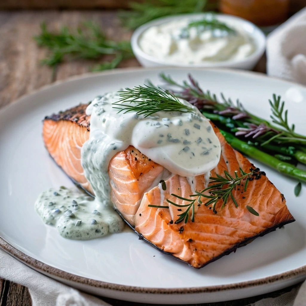 Baked Salmon with Dill Yogurt Sauce