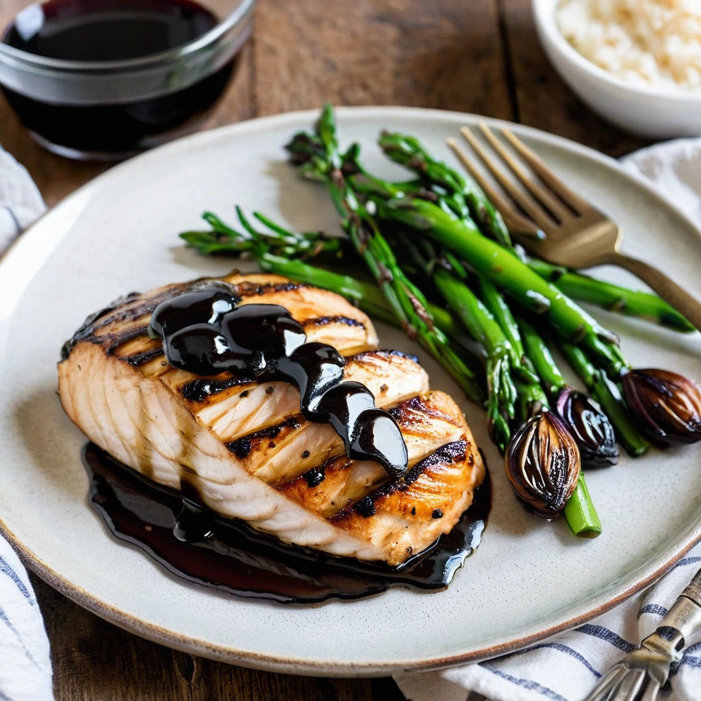 A plated serving of Balsamic Glazed Chicken Breasts