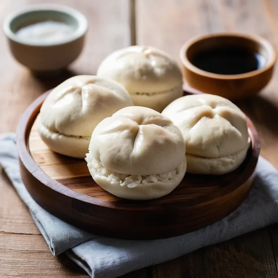 A plated serving of Bao Buns (Chinese Steamed Buns)