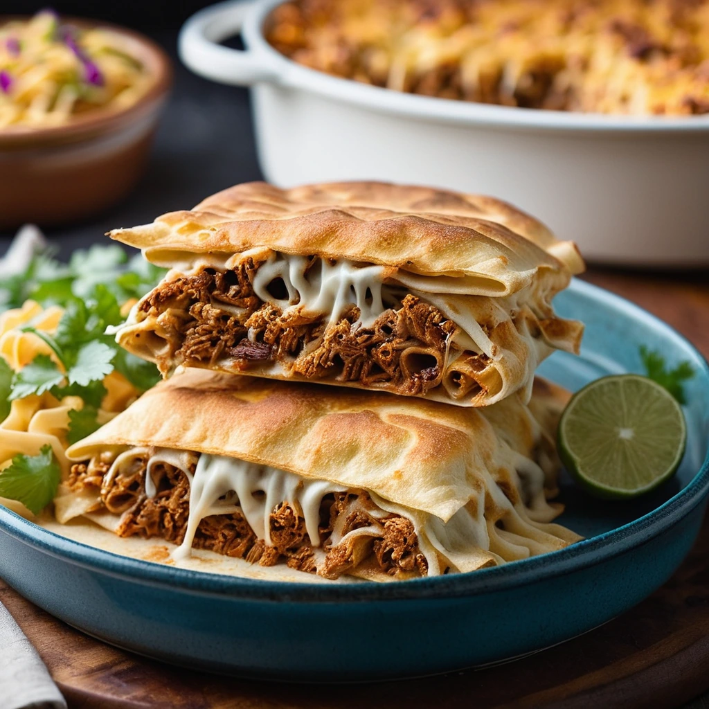 Golden bubbly casserole with crispy edges and shredded cheese on top, served in a baking dish.