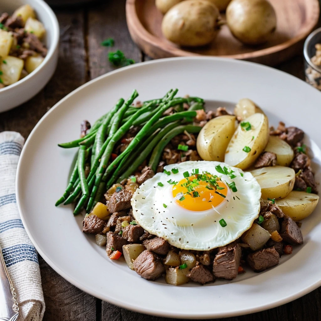 A plated serving of Beef and Potato Hash