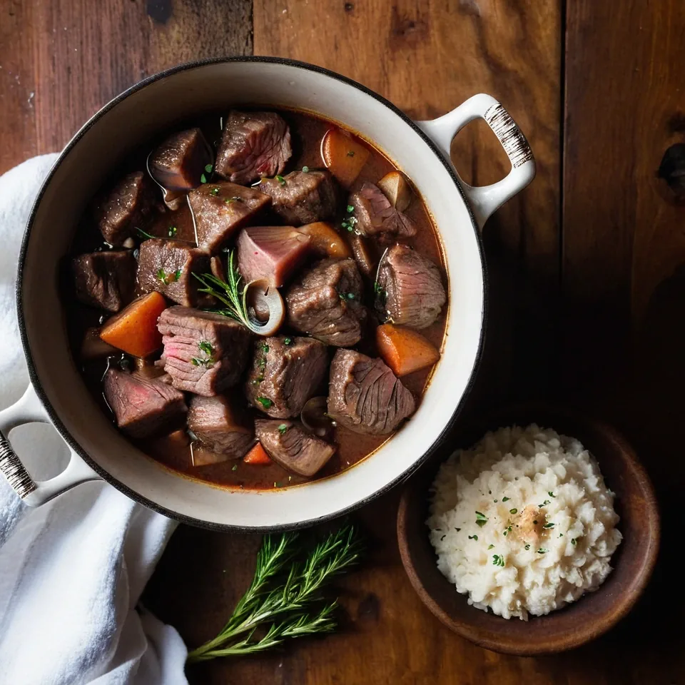 A plated serving of Beef Bourguignon