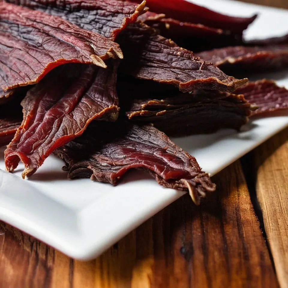 A plated serving of Easy Homemade Beef Jerky