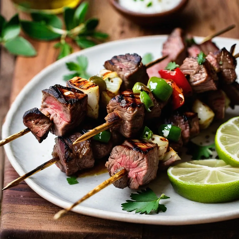 A plated serving of Beef Kabobs | Grilled to Perfection