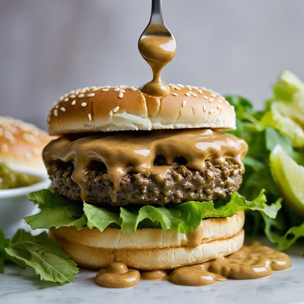 Golden sauce in a bowl with a spatula stirring, vibrant green flecks of relish visible.