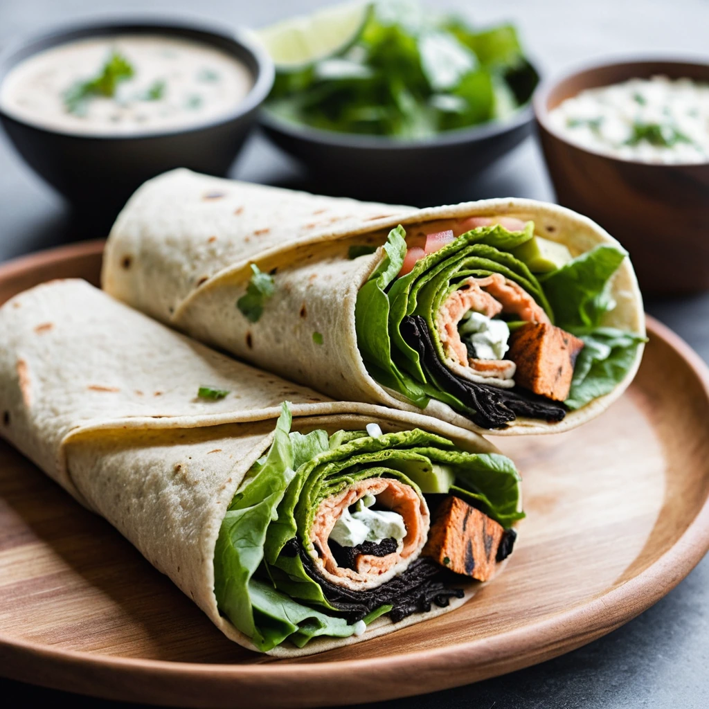 Warm flour tortillas filled with blackened salmon and creamy Caesar dressing, sprinkled with Parmesan.