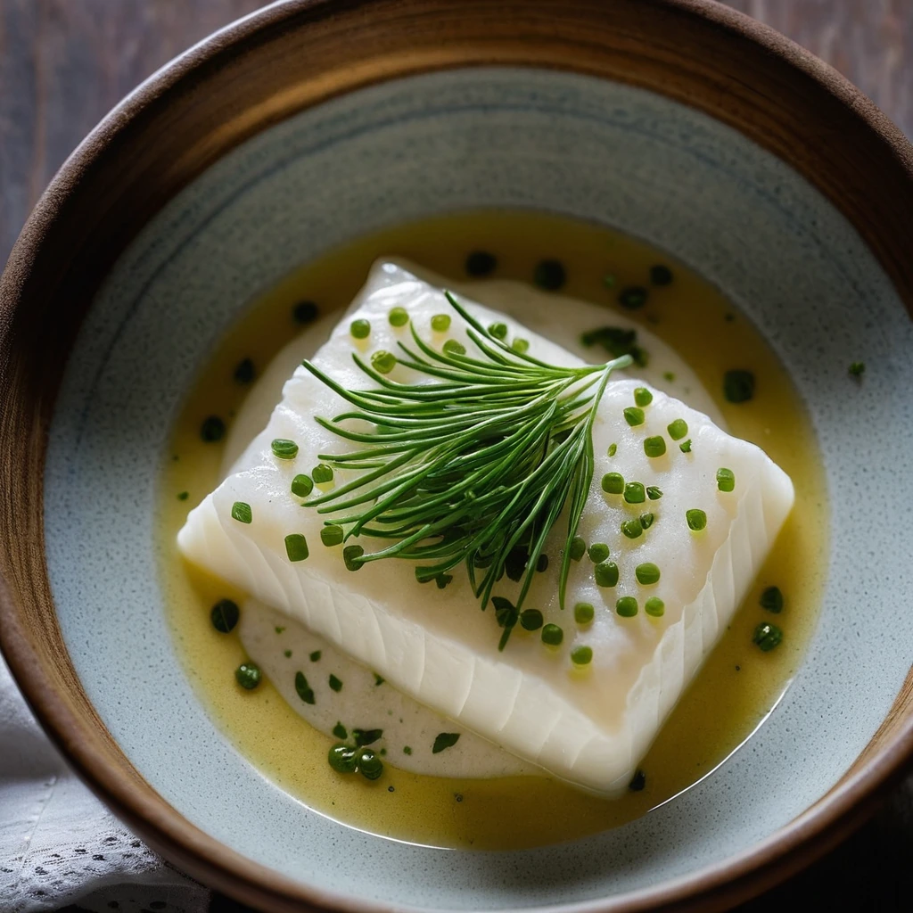 Golden salt cod purée in a rustic bowl, dotted with fresh chives and a drizzle of olive oil.