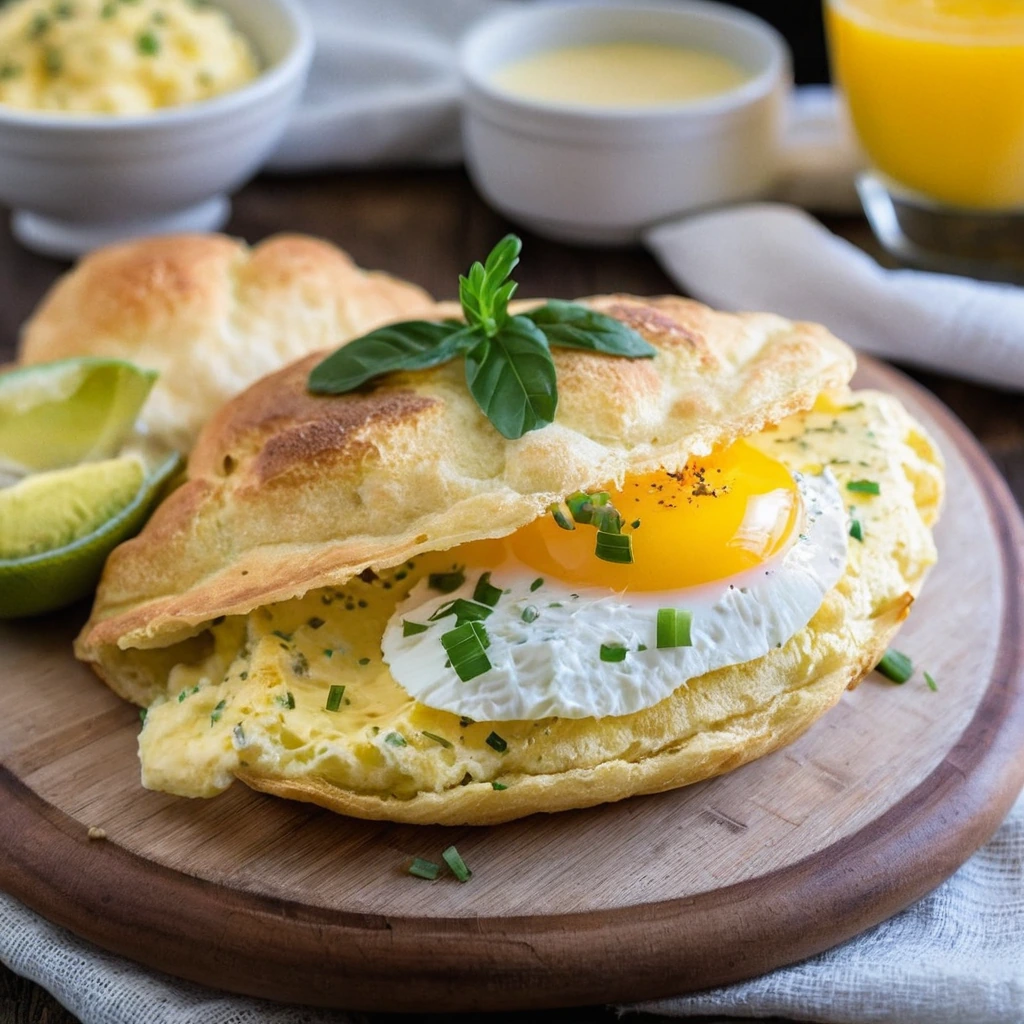 A plated serving of Brazilian Cheese Bread Omelette