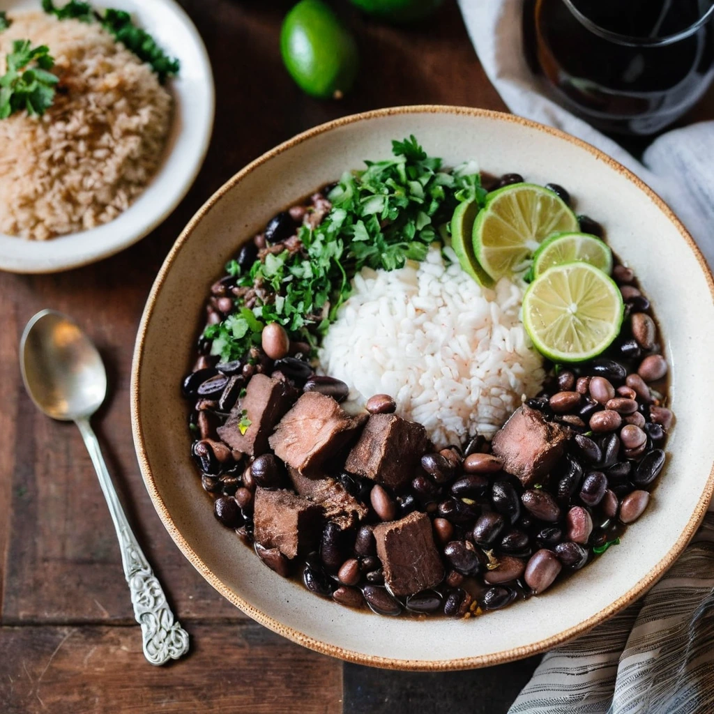 A plated serving of Brazilian Feijoada