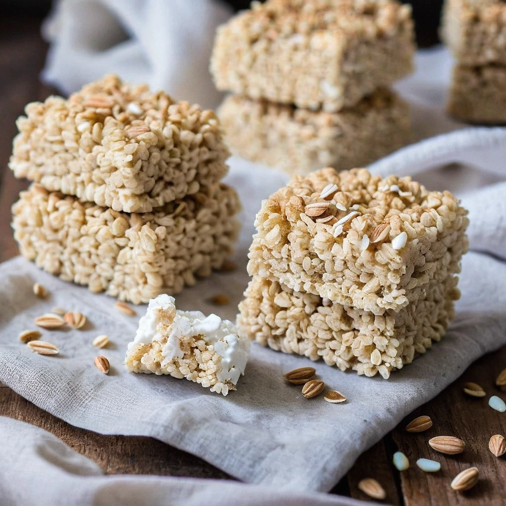A plated serving of Brown Butter Rice Krispie Treats