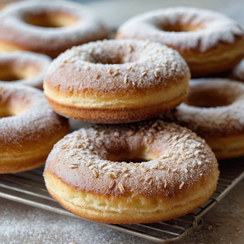 A plate of golden brown donuts dusted with cinnamon sugar, arranged in a rustic pattern.