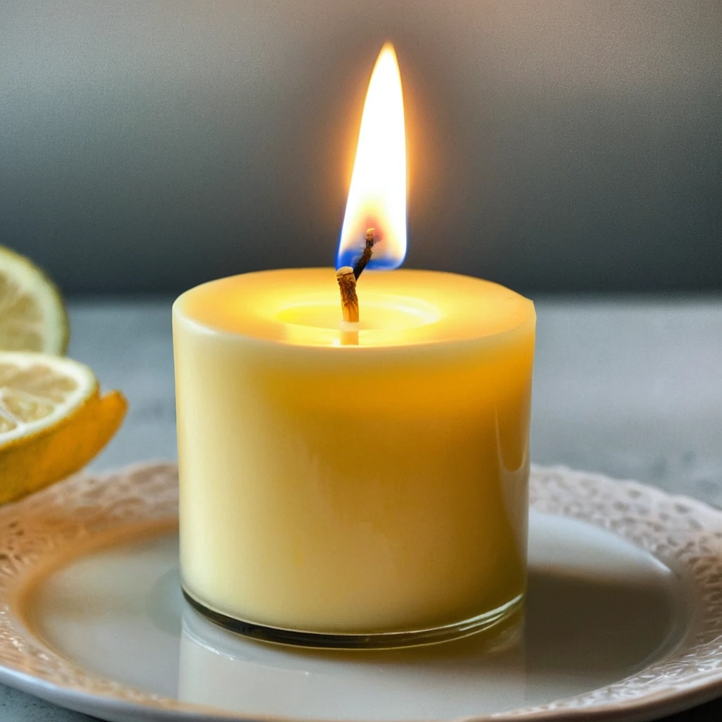 Golden candle shaped from melted butter in a glass jar with a wick centered