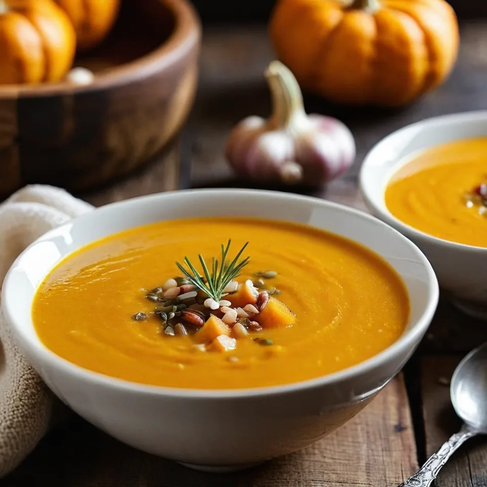 A plated serving of Butternut Squash Soup