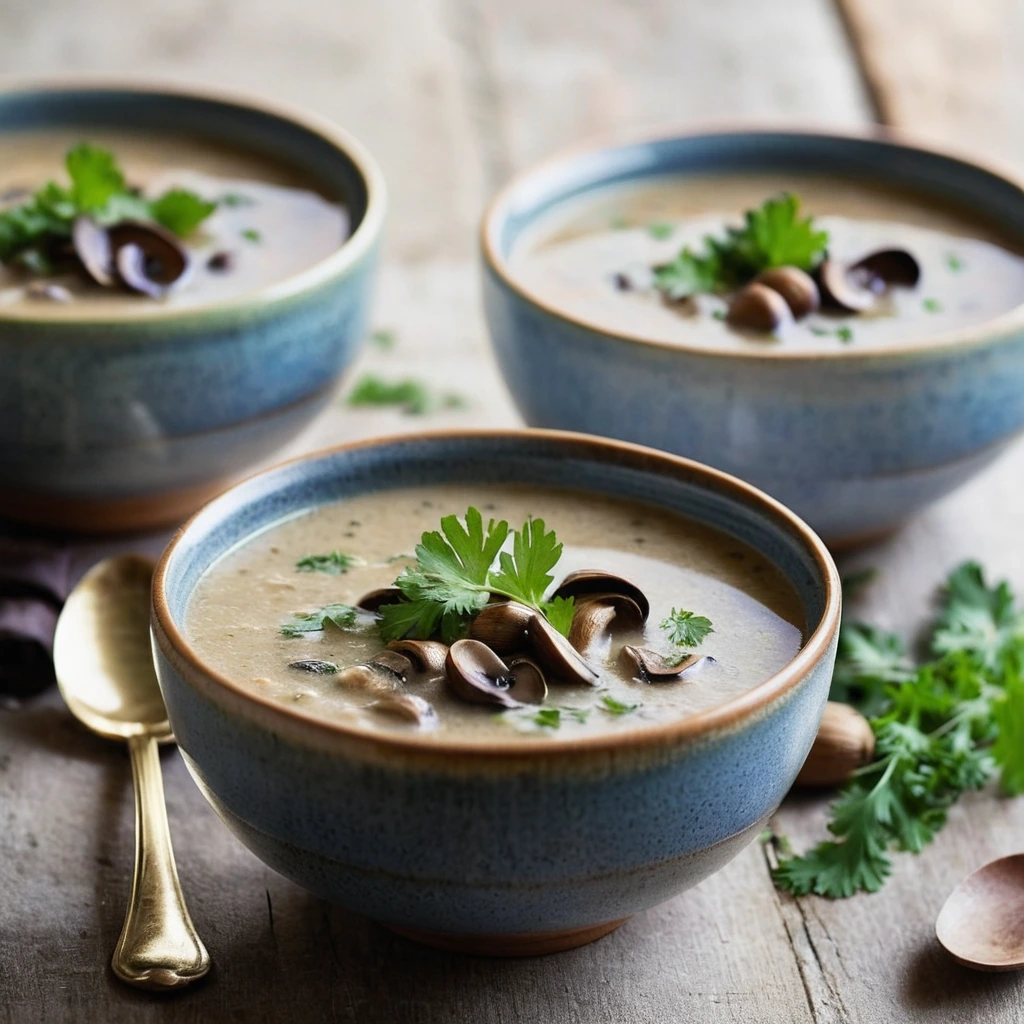 Creamy golden soup in a rustic bowl topped with fresh parsley and a drizzle of olive oil