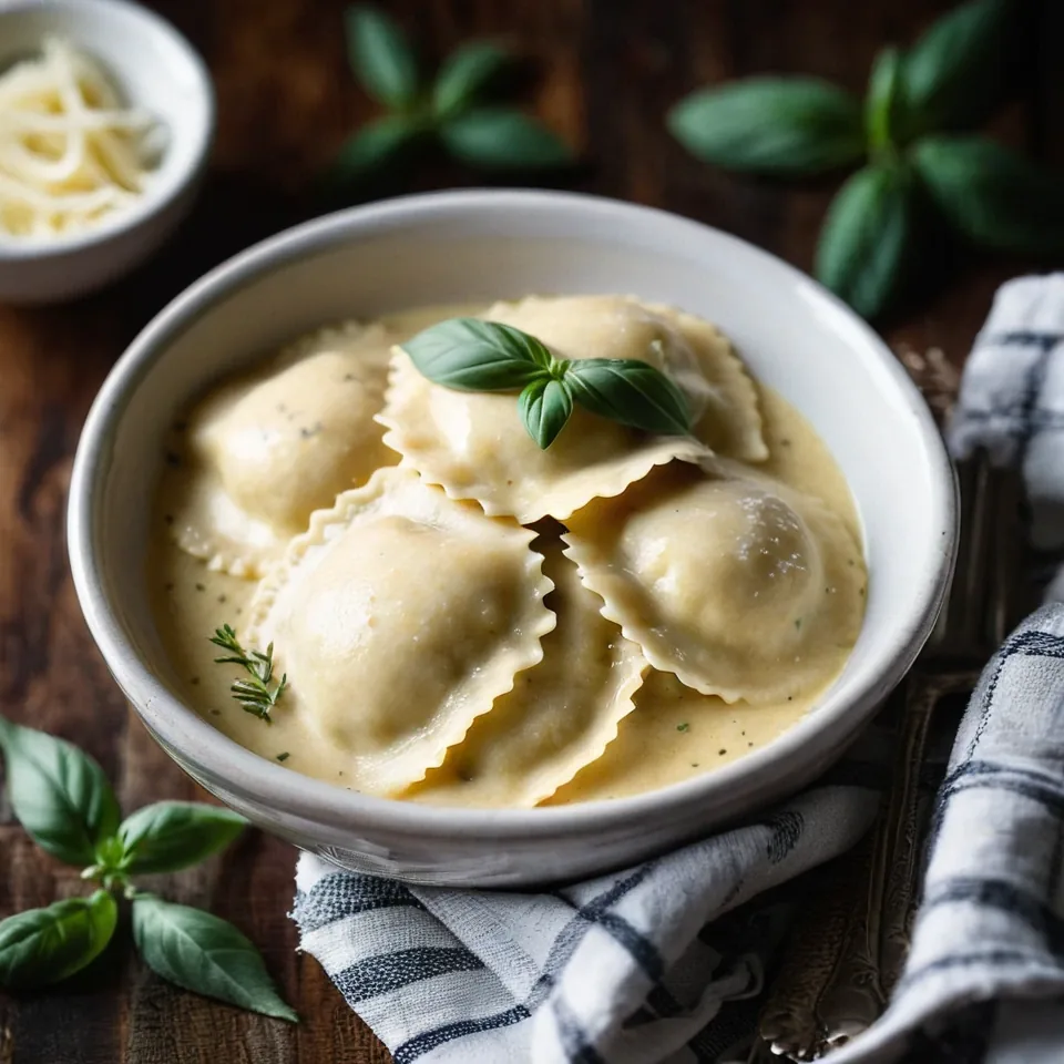 A plated serving of Creamy Cheese Ravioli in 30 Minutes
