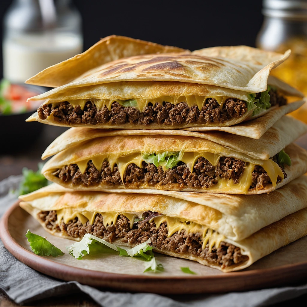 Baked casserole with layers of ground beef, cheese, and tortilla chips, golden brown and bubbling in a rectangular baking dish.