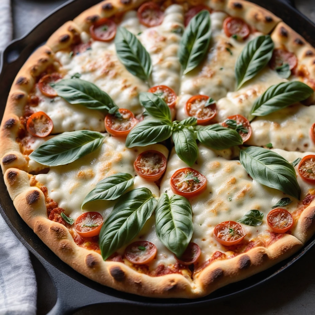 Golden skillet with crispy gnocchi topped with melted mozzarella and pepperoni slices.