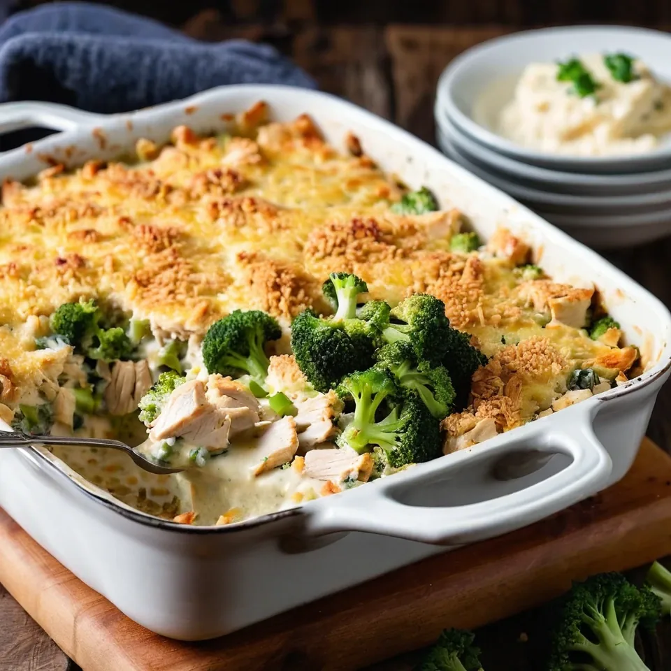 A plated serving of Chicken Broccoli Casserole