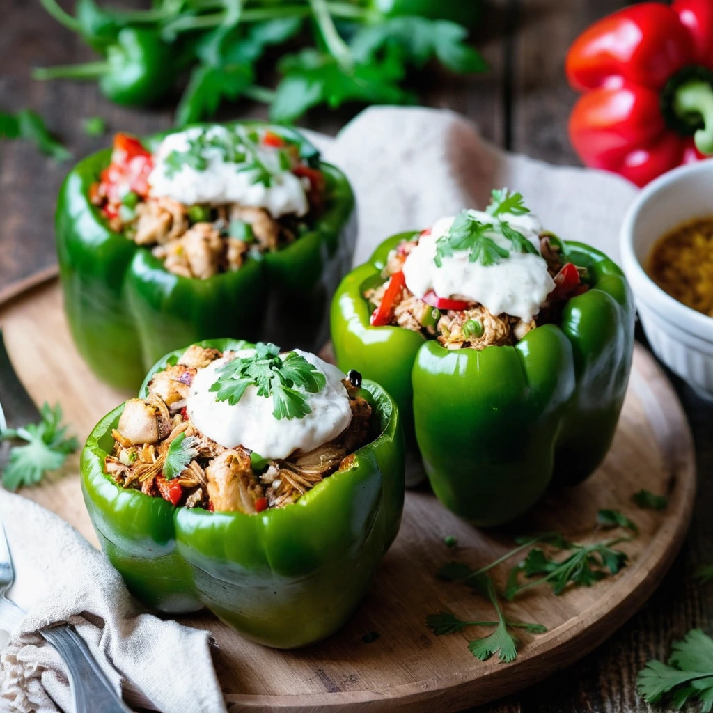 A plated serving of Chicken Stuffed Peppers