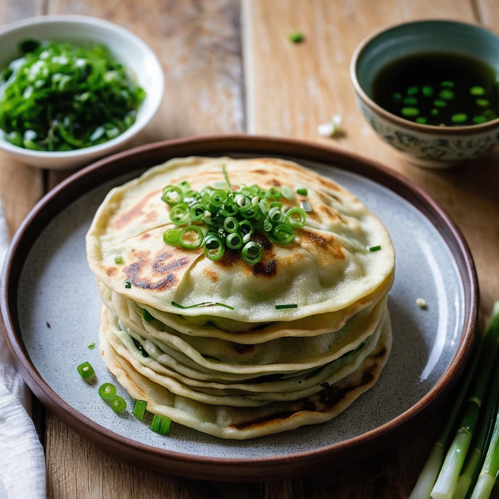 A plated serving of Chinese Scallion Pancakes