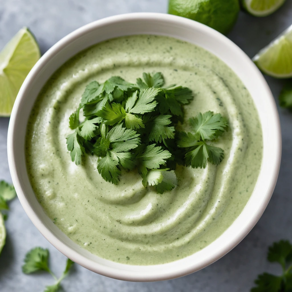 Vibrant green sauce in a bowl with chopped cilantro leaves scattered on top