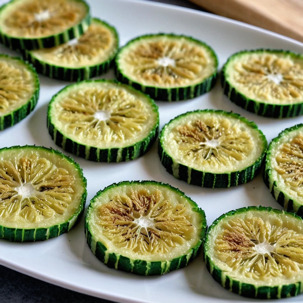 Golden brown zucchini rounds dusted with parmesan, arranged on a white plate with fresh parsley.