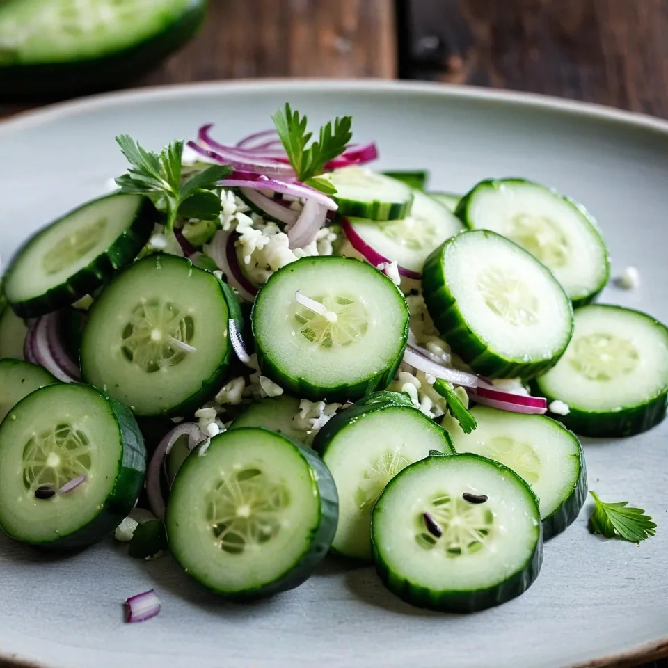 A plated serving of Cucumber Salad