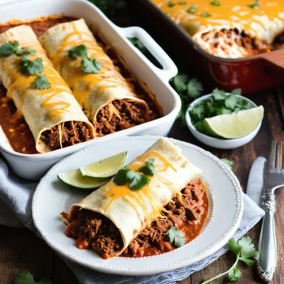 A plated serving of Easy Beef Enchiladas