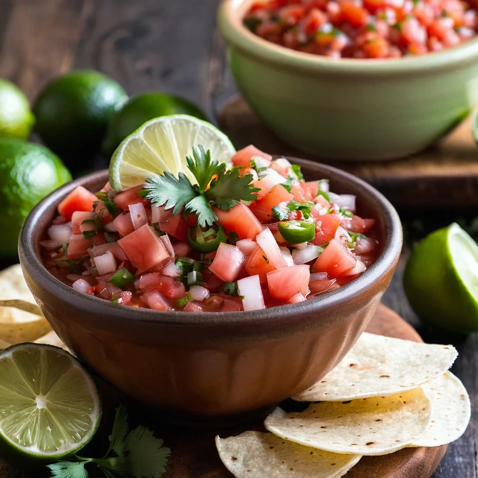 A plated serving of Fresh Salsa (Pico de Gallo)