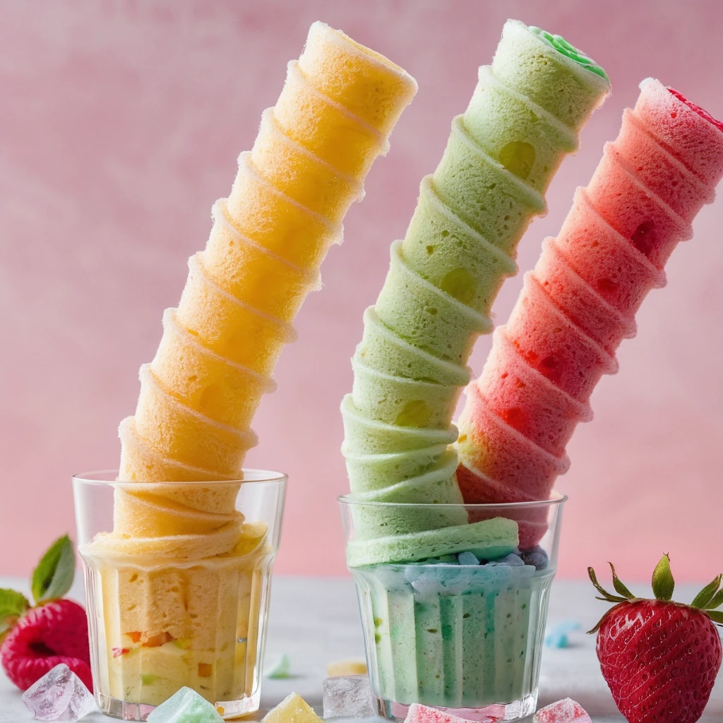 Swirls of pale yellow ice cream with colorful strips of fruit roll-ups mixed throughout, served in a chilled bowl.