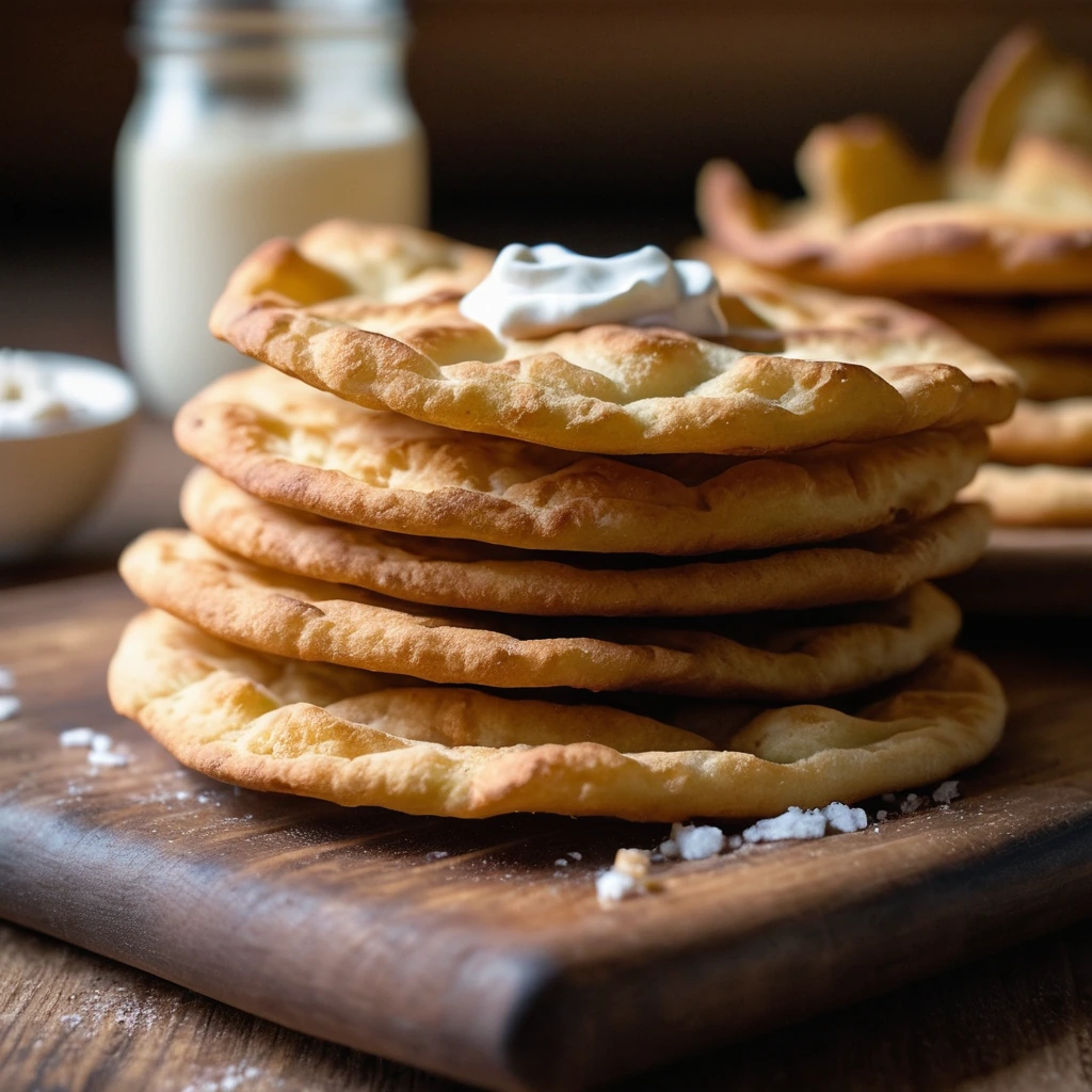 Golden brown frybread pieces on a wooden board