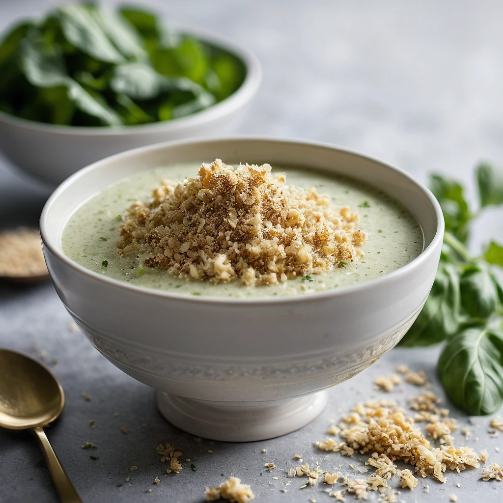 Crispy golden crumbs sprinkled over a green salad and a creamy bowl of soup.