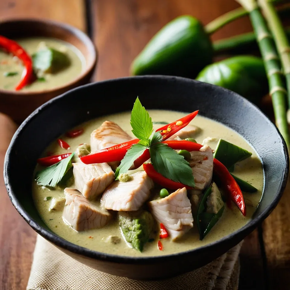 A plated serving of Green Curry (Thai)