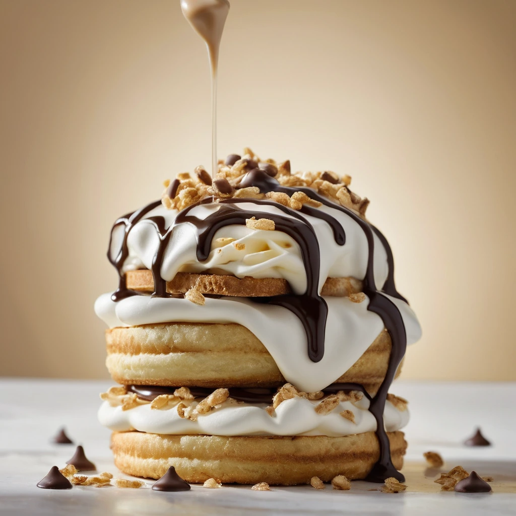 Golden hash brown halves filled with creamy soft-serve and drizzled with chocolate and caramel.