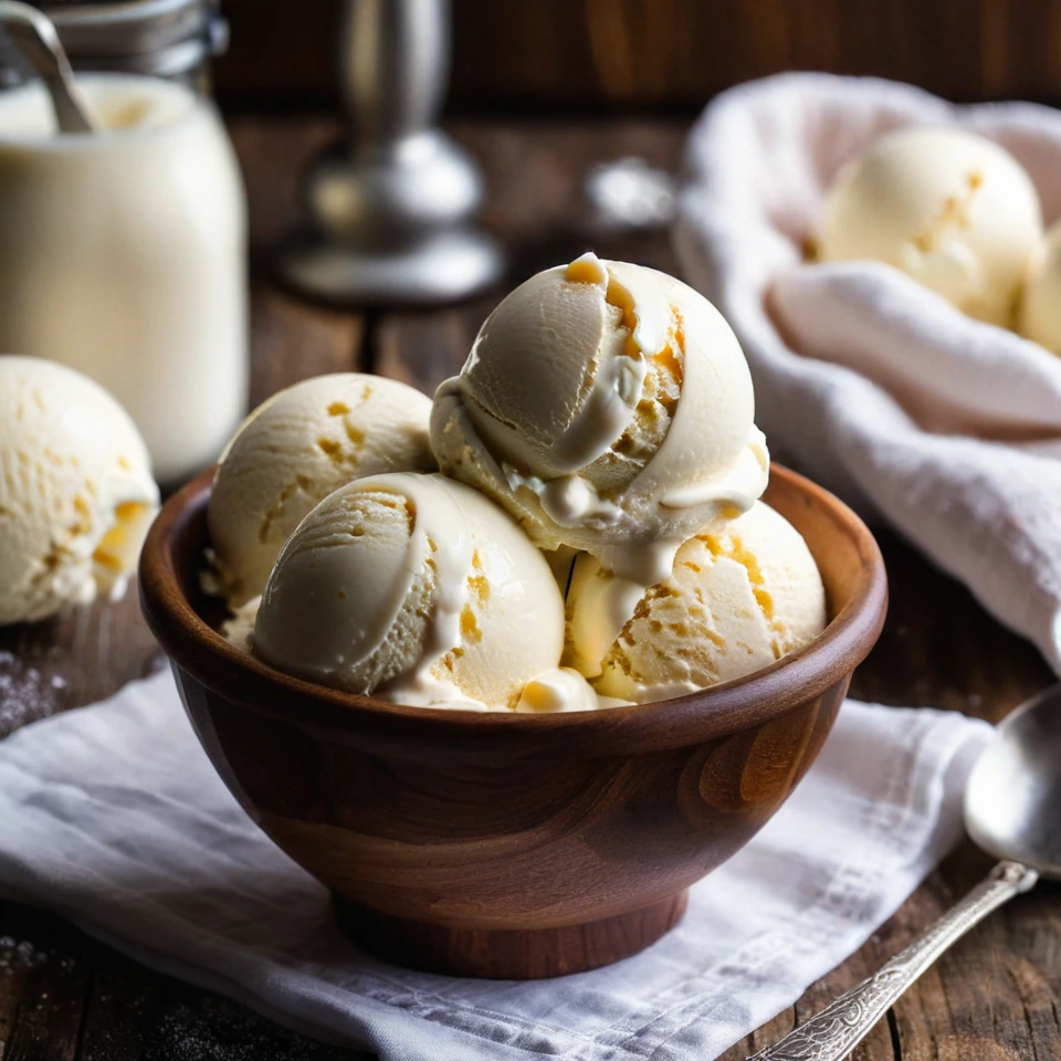 A plated serving of Homemade Vanilla Ice Cream