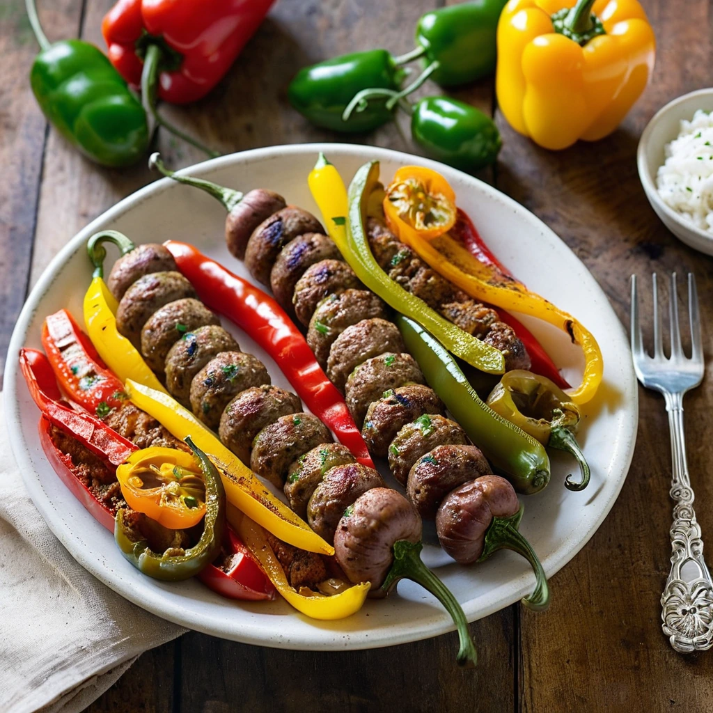 A plated serving of Italian Sausage and Peppers