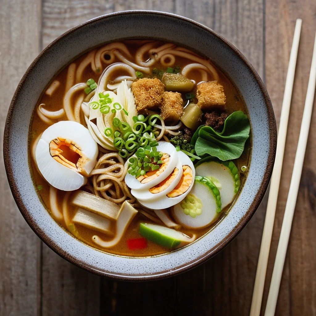 A plated serving of Japanese Curry Udon Soup
