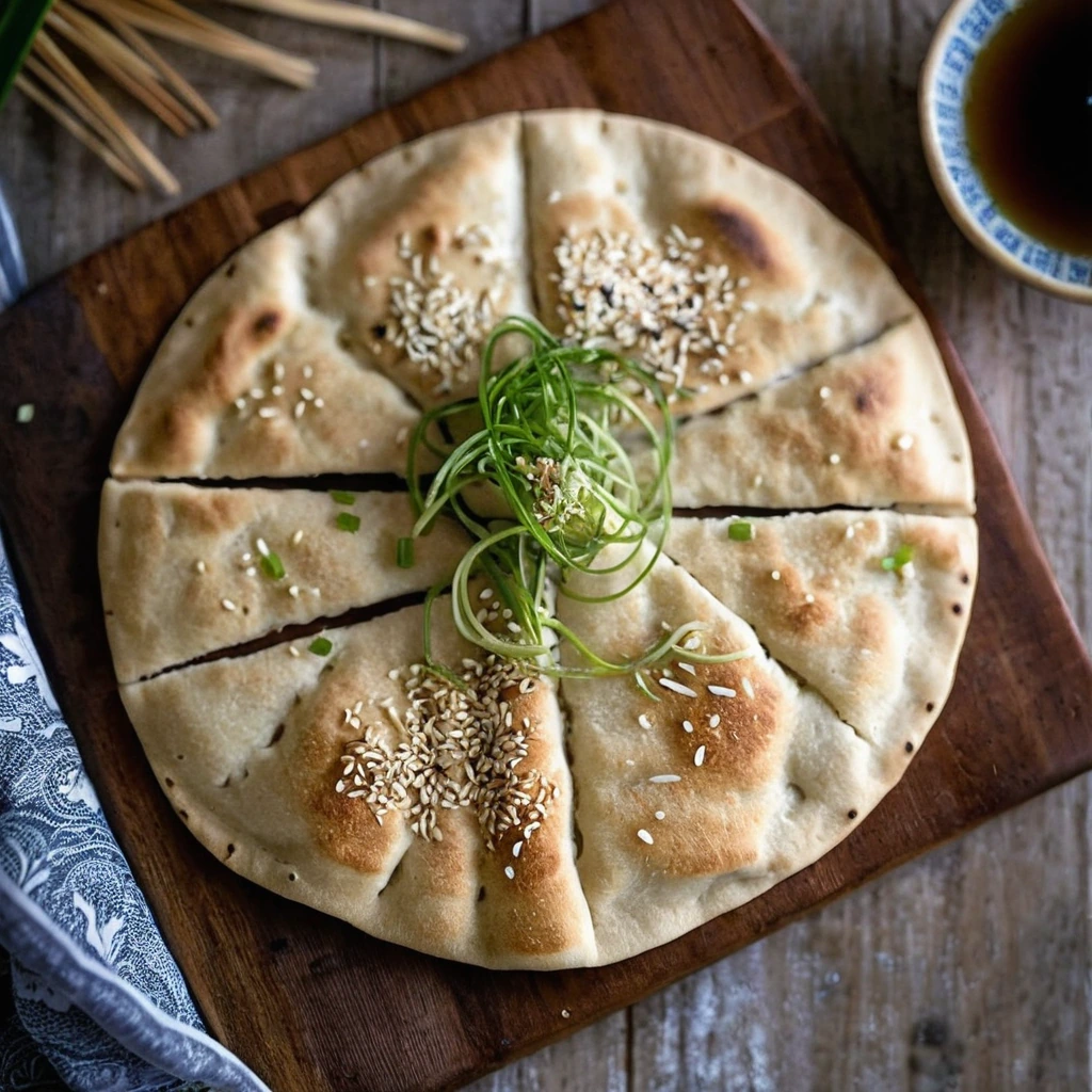 A plated serving of Japanese Sesame Flatbread