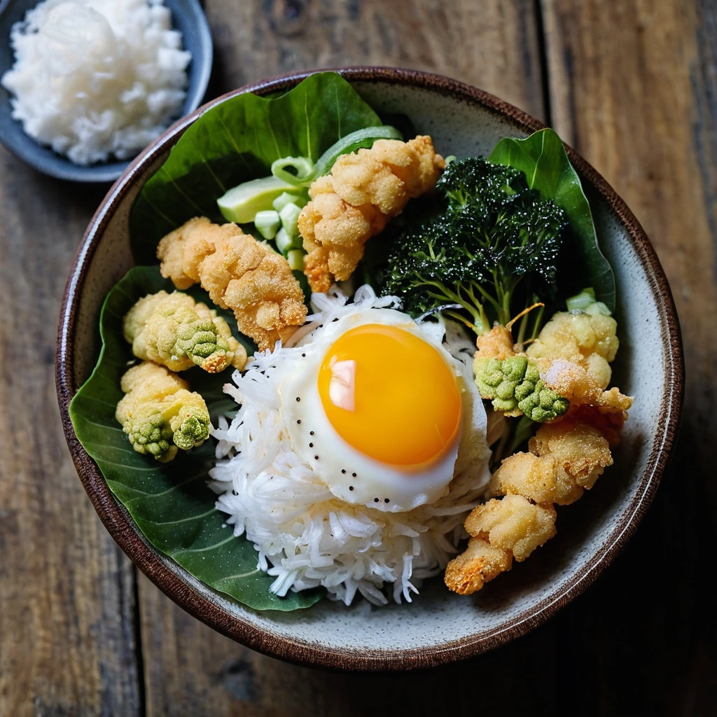 A plated serving of Japanese Tempura Vegetable Mix