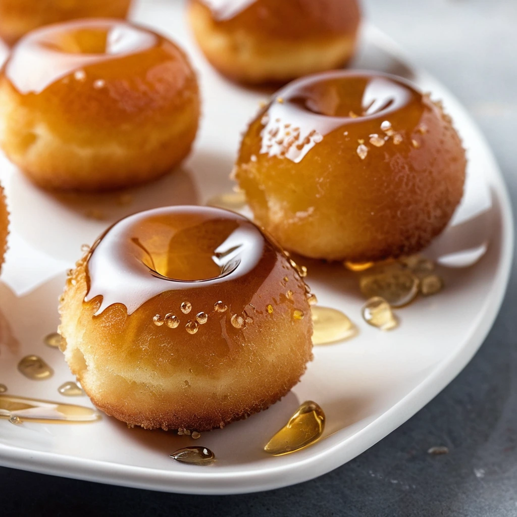 Golden fried dough balls drizzled with honey and sprinkled with cinnamon on a white plate.